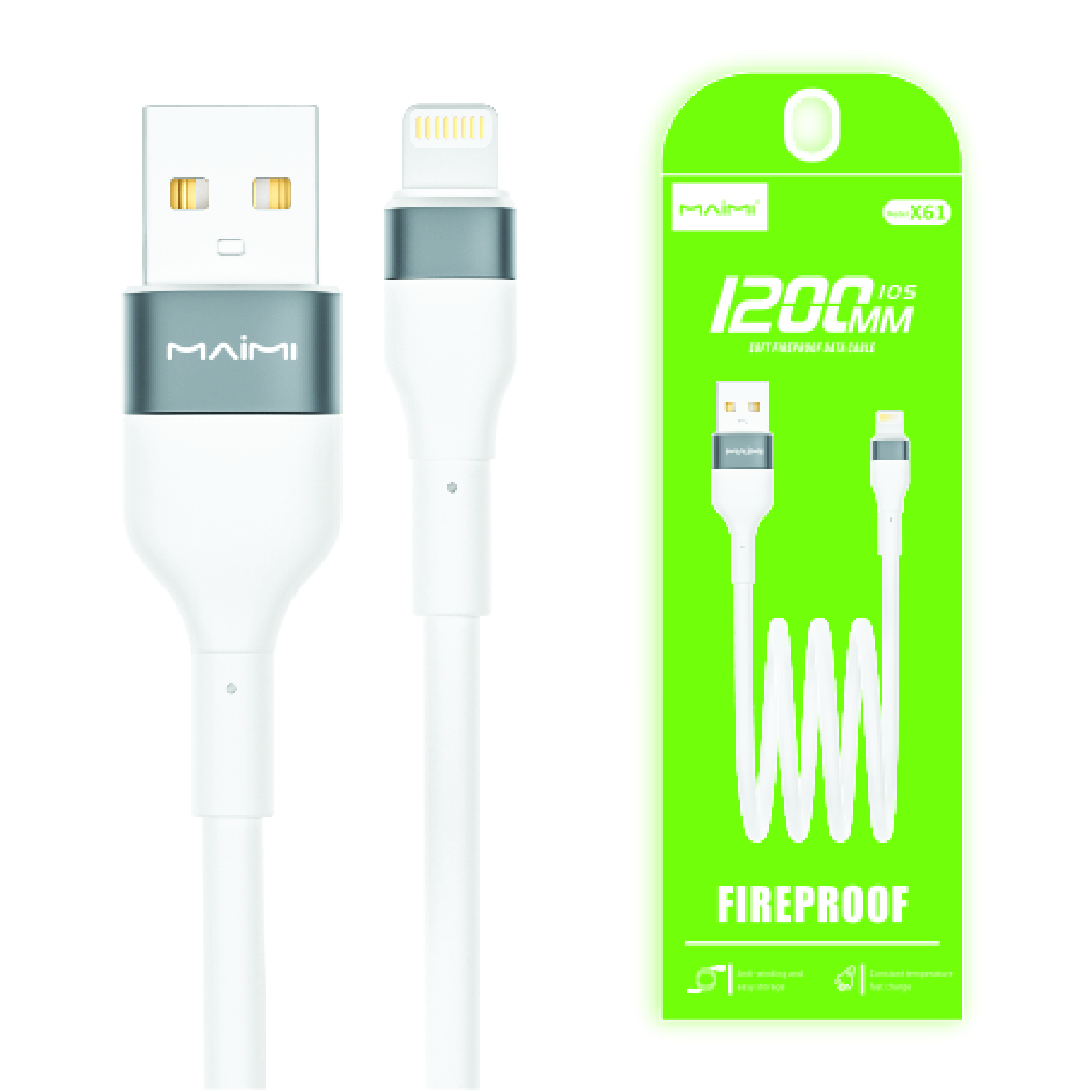 KABEL DATA MAIMI X61-LIGHTNING-1.2M-WHITE-METAL COVER+TPE ORIGINAL